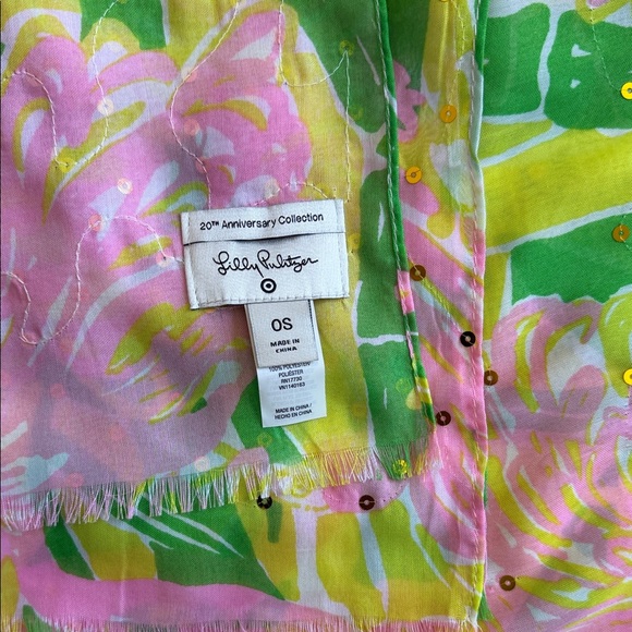 Lilly Pulitzer For Target Floral Pink & Green Floral Scarf with Gold Sequins - Picture 2 of 4